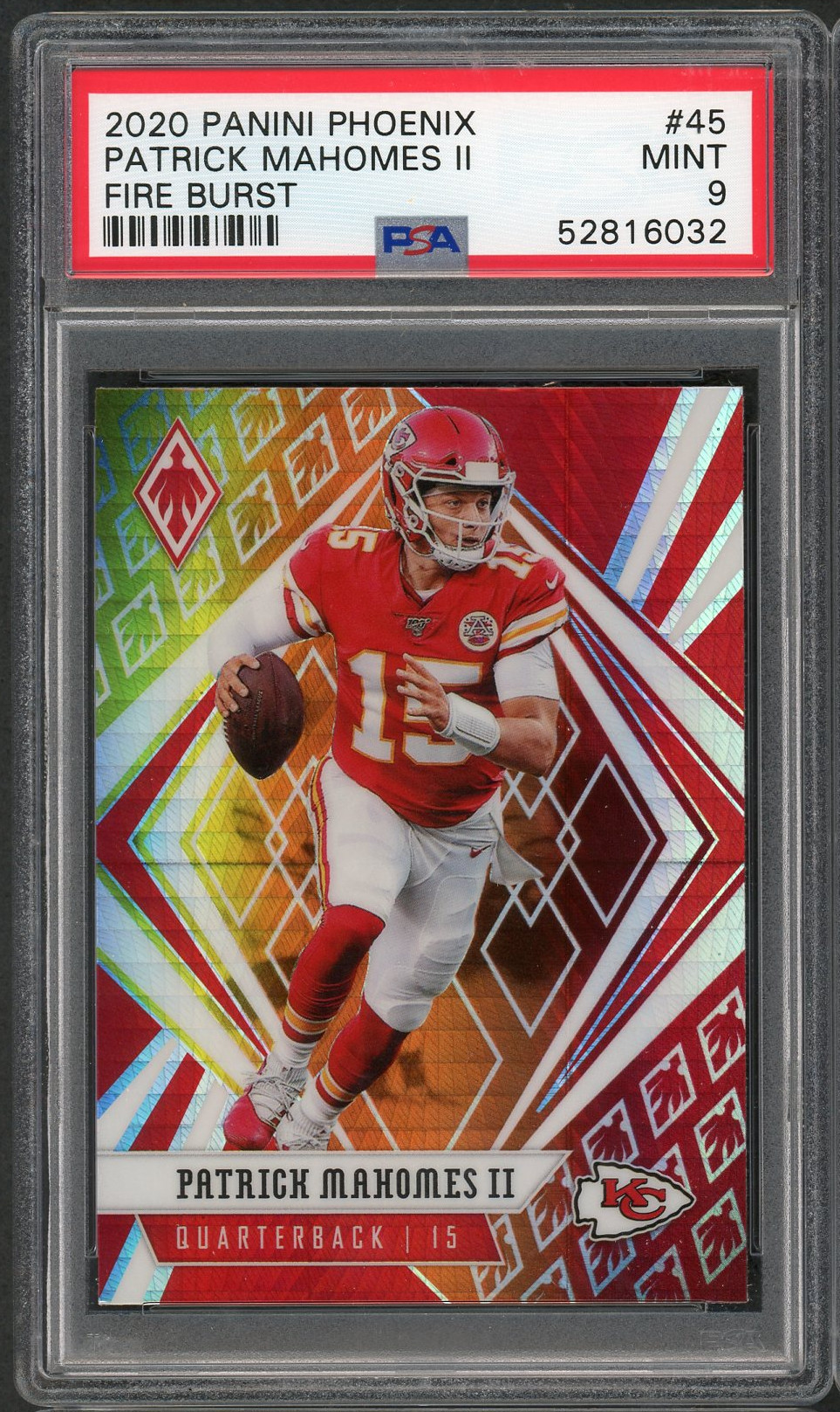 Patrick Mahomes 2020 Panini Phoenix Fire Burst Football Card #45 Graded PSA 9 MINT