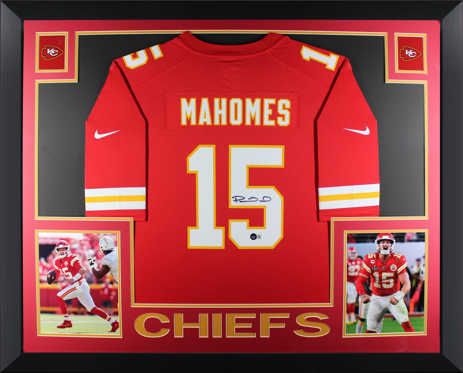 Patrick Mahomes Autographed Kansas City Chiefs Nike Game Football Signed Framed Jersey Beckett COA B
