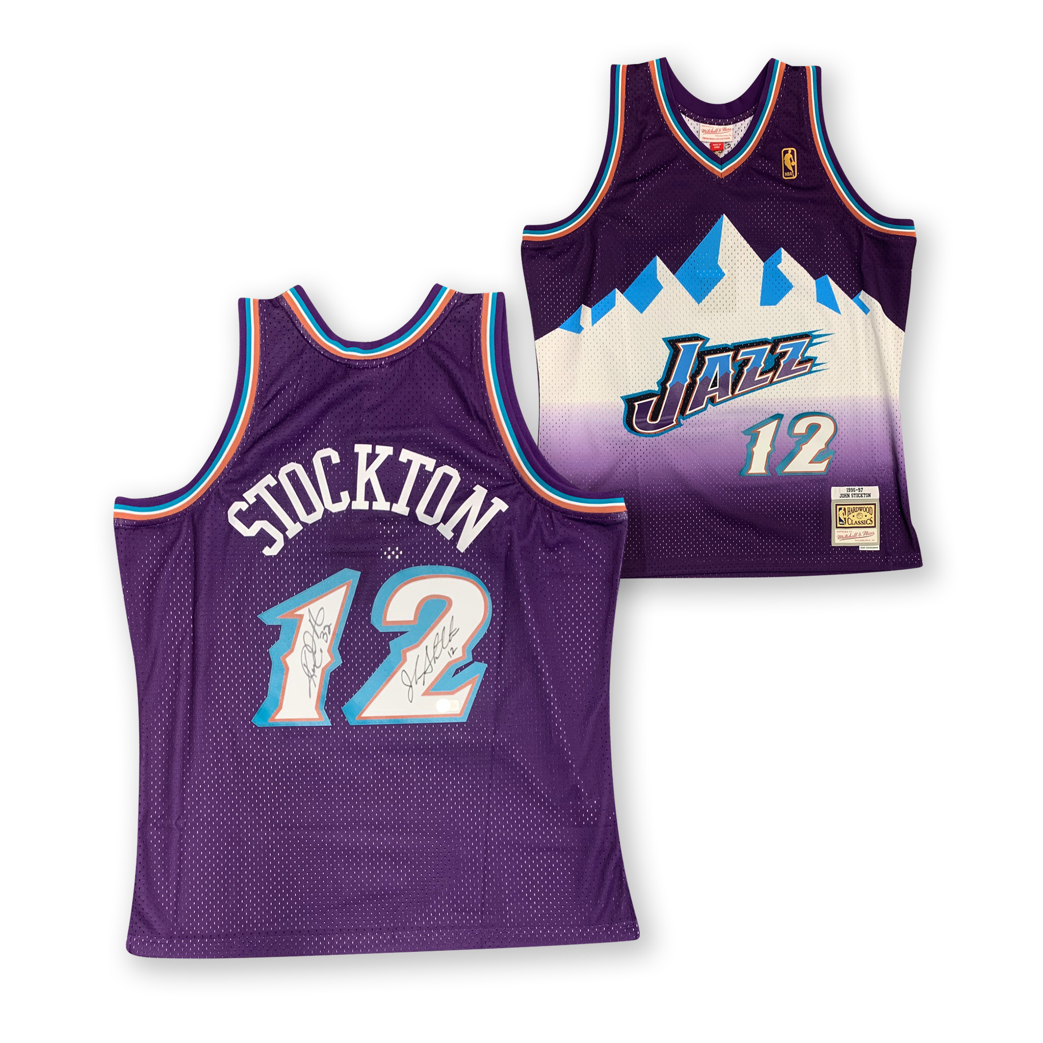 John Stockton and Karl Malone Autographed Utah Jazz Signed Mitchell and Ness Swingman Signed Basketball Jersey Beckett Beckett COA B
