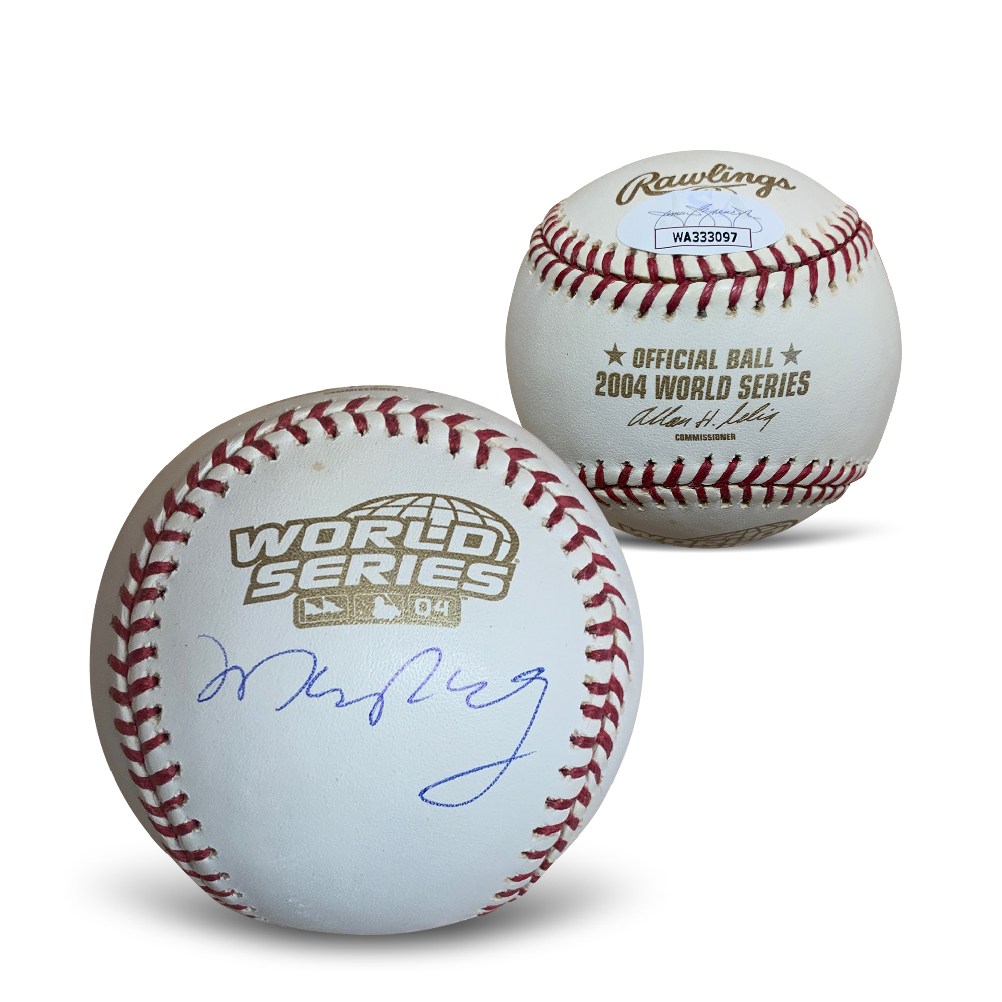 Manny Ramirez Autographed 2004 World Series Signed Baseball JSA COA With UV Display Case