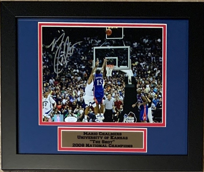 Mario Chalmers Autographed Kansas Jayhawks 2008 Shot Framed 8x10 Photo JSA COA