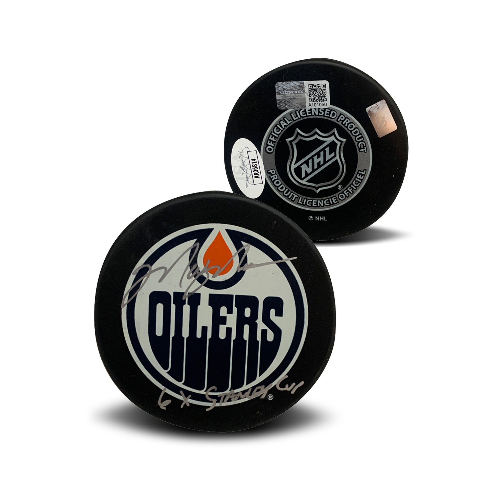 Mark Messier Autographed Edmonton Signed Hockey Puck 6 x STANLEY CUP JSA COA