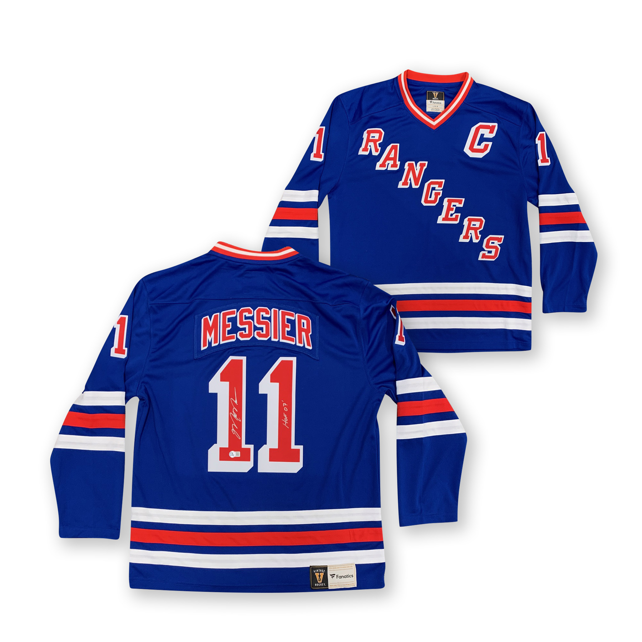 Mark Messier Autographed New York Rangers Signed Fanatics Hockey HOF 07 Jersey Beckett COA