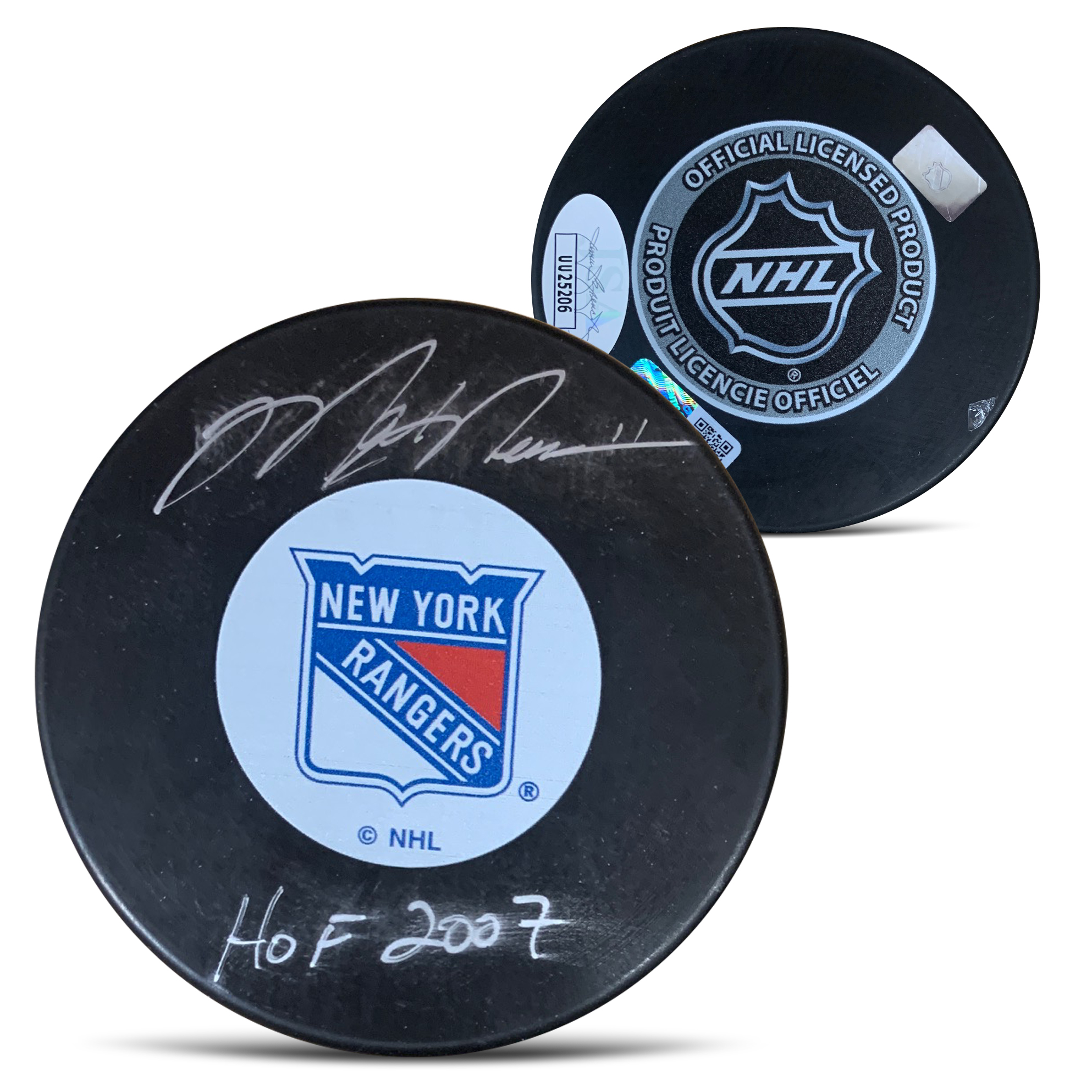 Mark Messier Autographed New York Rangers Signed Hockey Puck Hall of Fame HOF 2007 JSA COA Smudged Mark Messier Autographed New York Rangers Signed Hockey Puck Hall of Fame HOF 2007 JSA COA Smudged