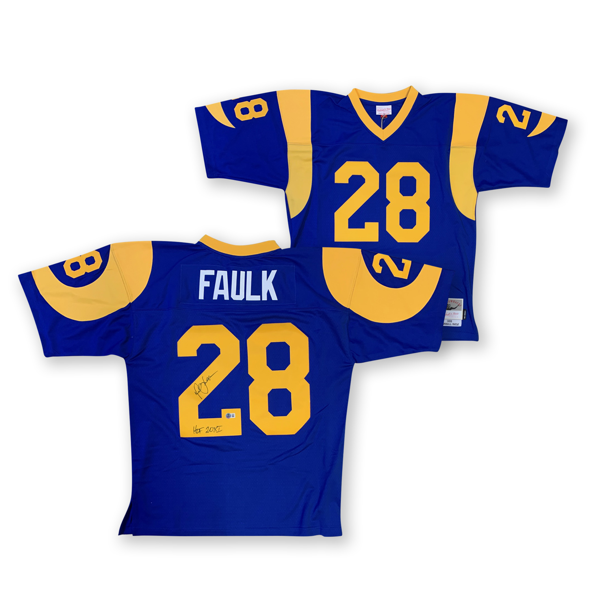 Marshall Faulk Autographed St Louis Rams HOF 2011 Signed Mitchell & Ness Football Jersey Beckett COA Marshall Faulk Autographed St Louis Rams HOF 2011 Signed Mitchell & Ness Football Jersey Beckett COA