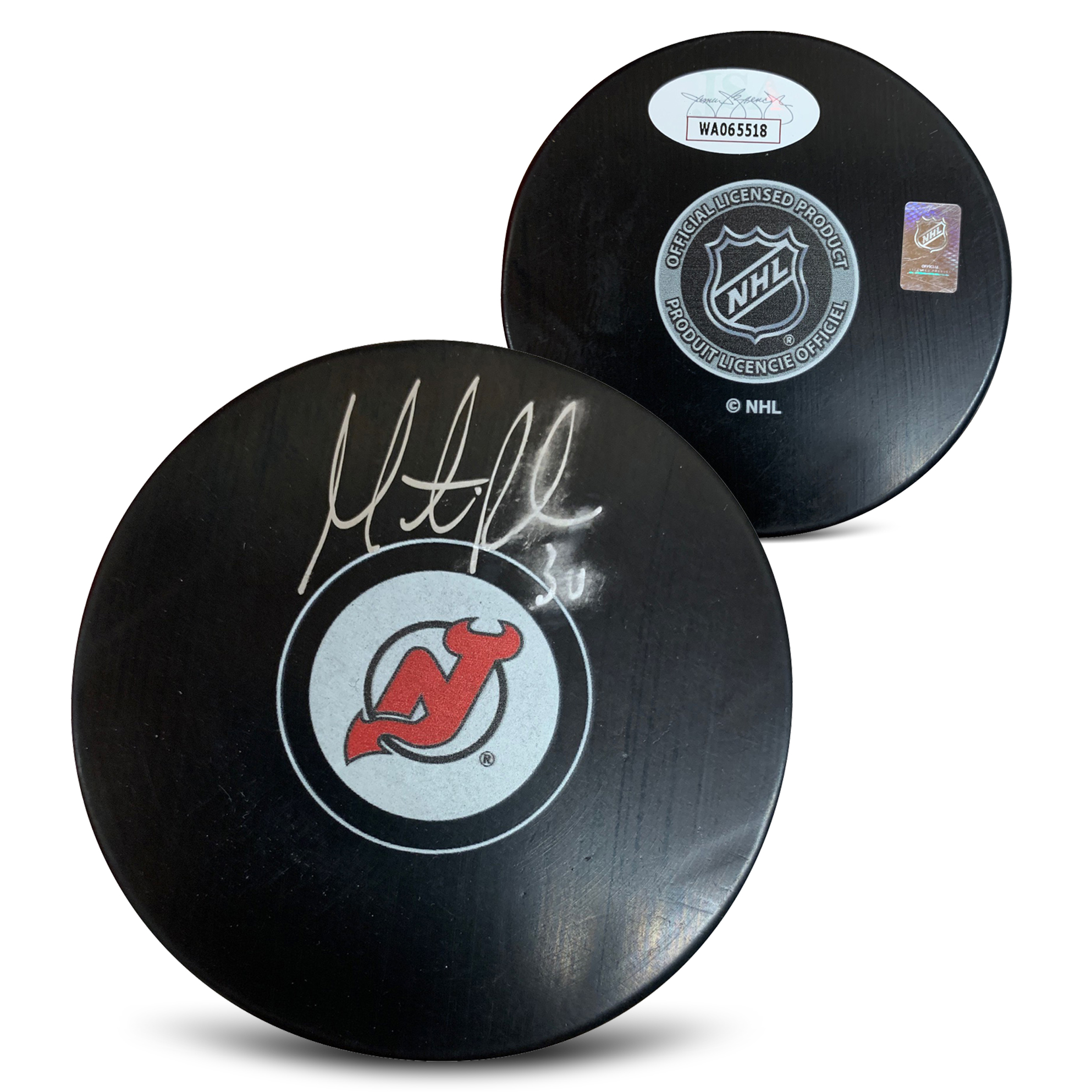 Martin Brodeur Autographed New Jersey Signed Hockey Puck JSA COA Smudged Martin Brodeur Autographed New Jersey Signed Hockey Puck JSA COA Smudged