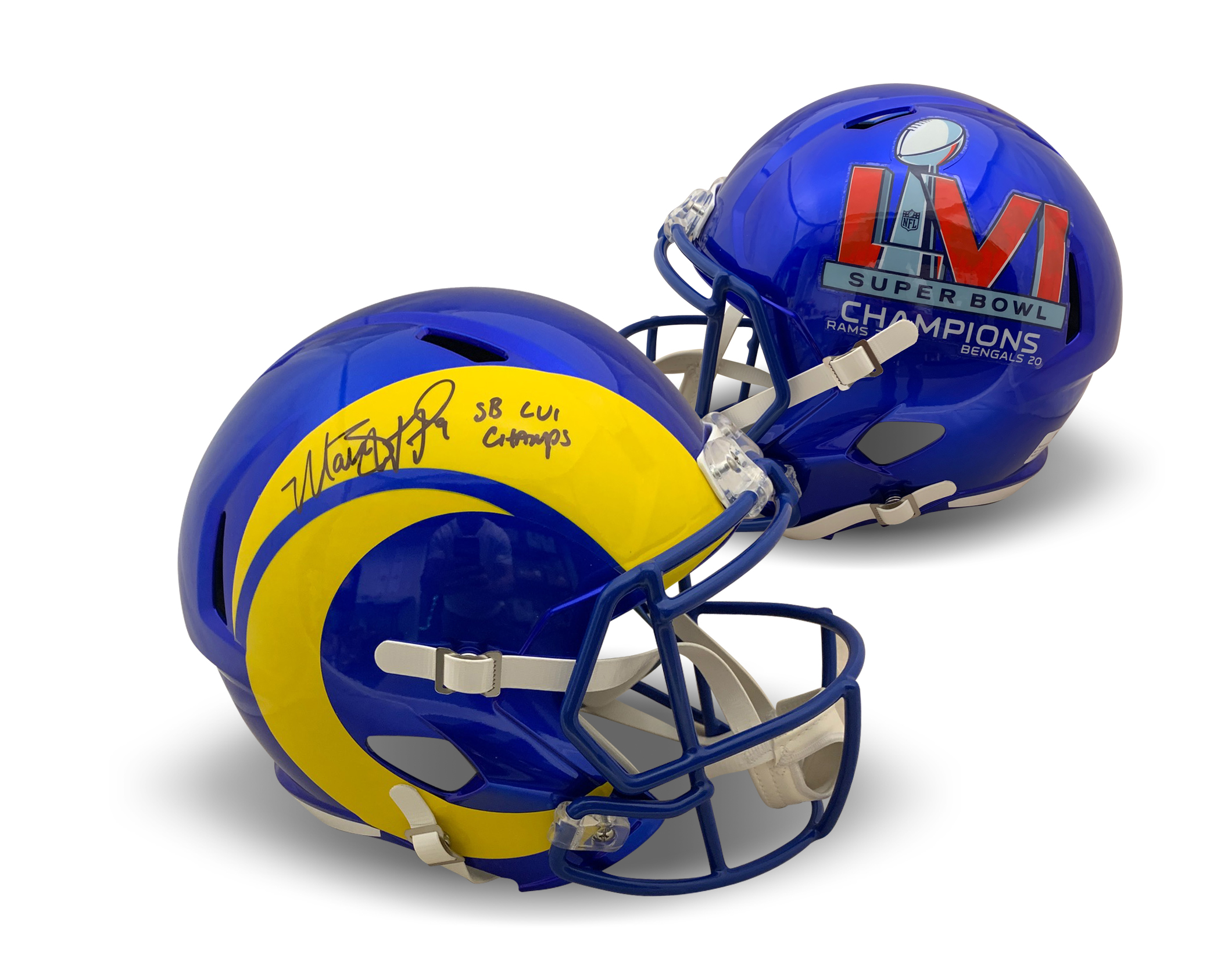 Matthew Stafford Autographed Los Angeles Signed Super Bowl LVI 56 Champions Full Size Football Helmet Fanatics Authentic COA