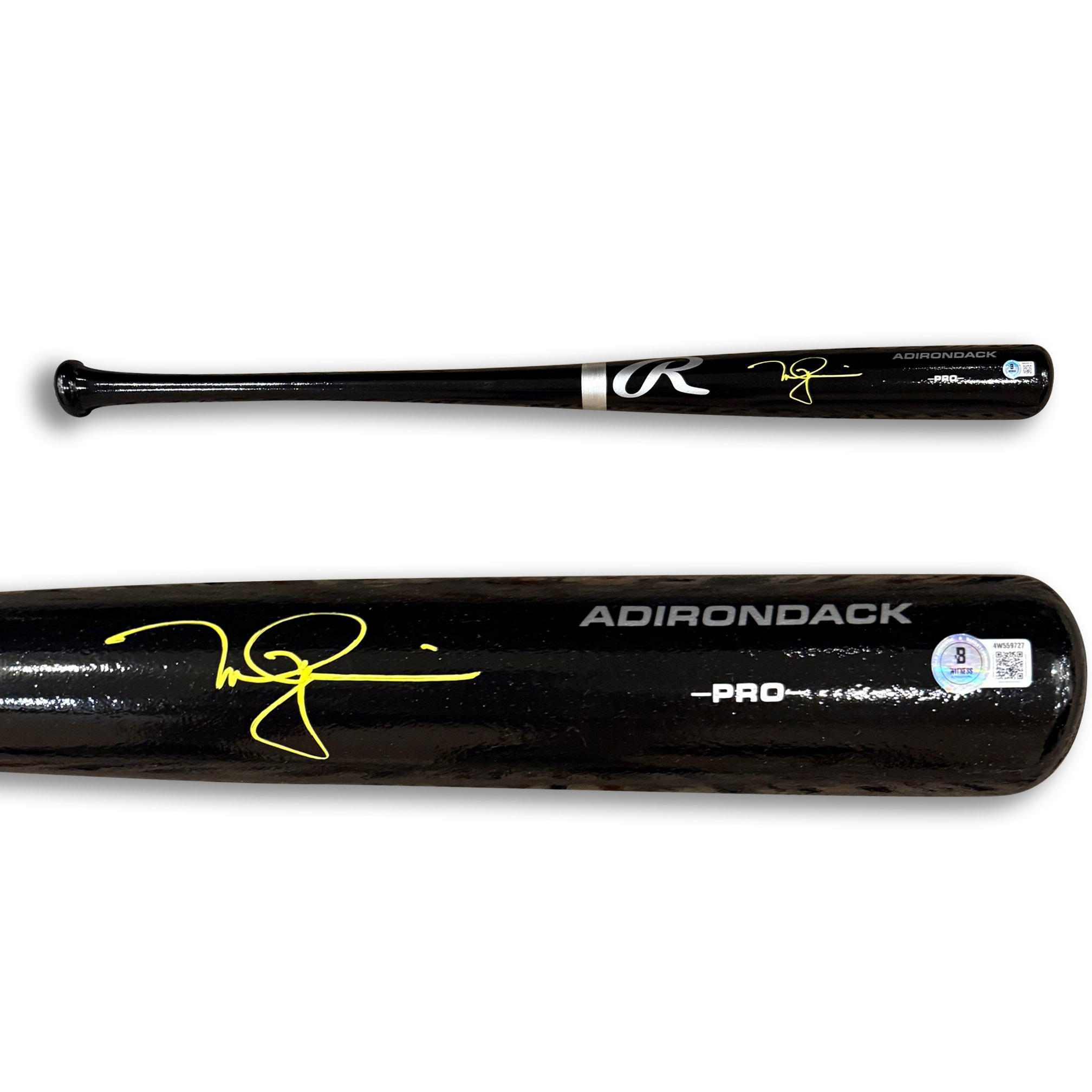 Mark McGwire Autographed MLB Signed Black 34 Inch Baseball Bat Beckett Witness Authenticated COA Yellow Auto