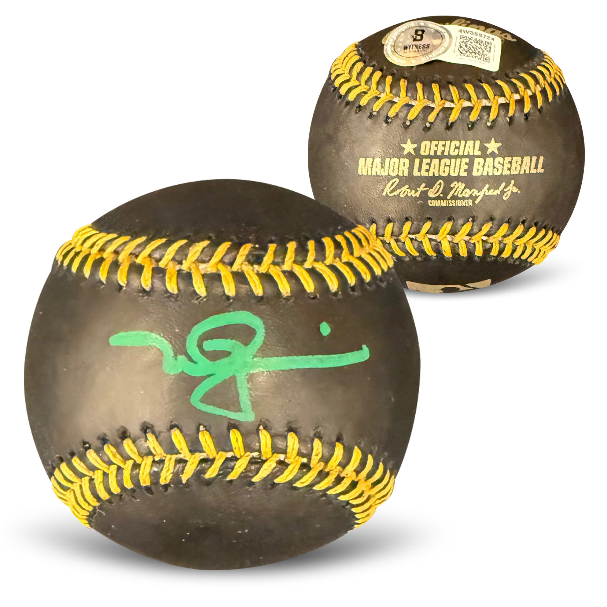Mark McGwire Autographed MLB Signed Black Baseball Beckett Witness Authenticated COA With UV Display Case Green Auto