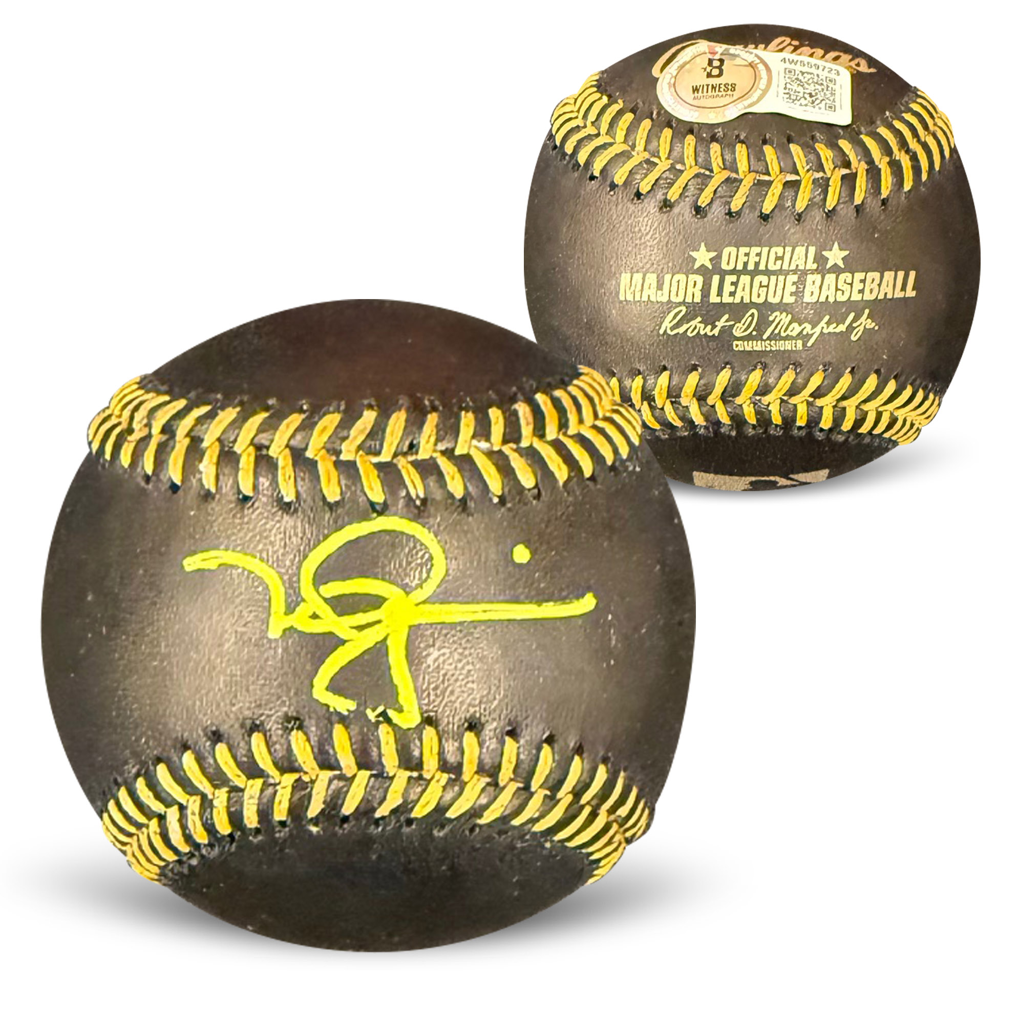 Mark McGwire Autographed MLB Signed Black Baseball Beckett Witness Authenticated COA With UV Display Case Yellow Auto