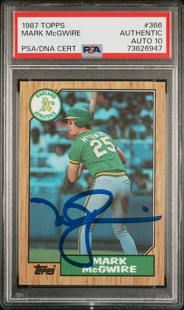 Mark McGwire 1987 Topps Signed Baseball Rookie Card RC #366 Auto Graded PSA 10