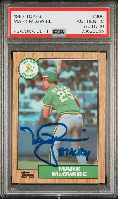 Mark McGwire 1987 Topps Signed Baseball Rookie Card RC 87 Rookie of the Year ROY #366 Auto Graded PSA 10