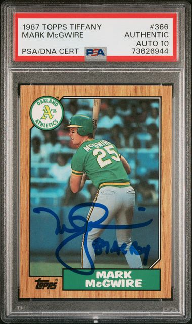 Mark McGwire 1987 Topps Tiffany Signed Baseball Rookie Card RC 87 Rookie of the Year ROY #366 Auto Graded PSA 10
