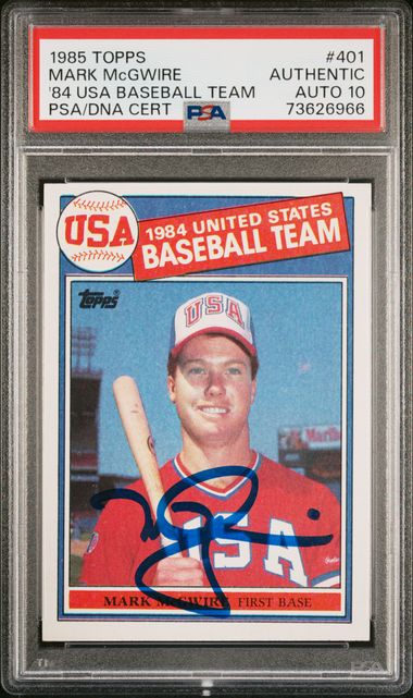Mark McGwire 1985 Topps Signed Baseball Rookie Card RC #401 Auto Graded PSA 10