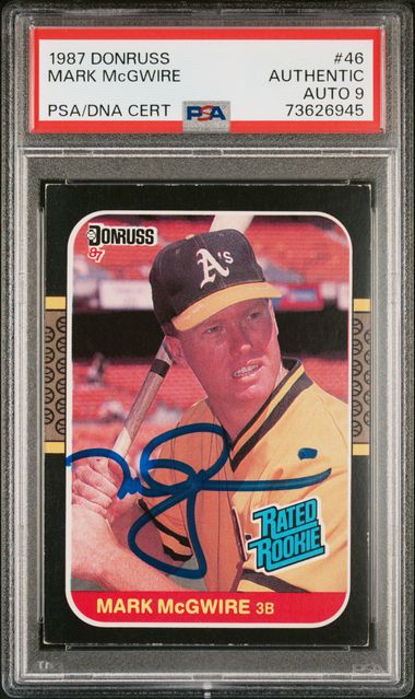 Mark McGwire 1987 Donruss Signed Baseball Rookie Card RC #46 Auto Graded PSA 9