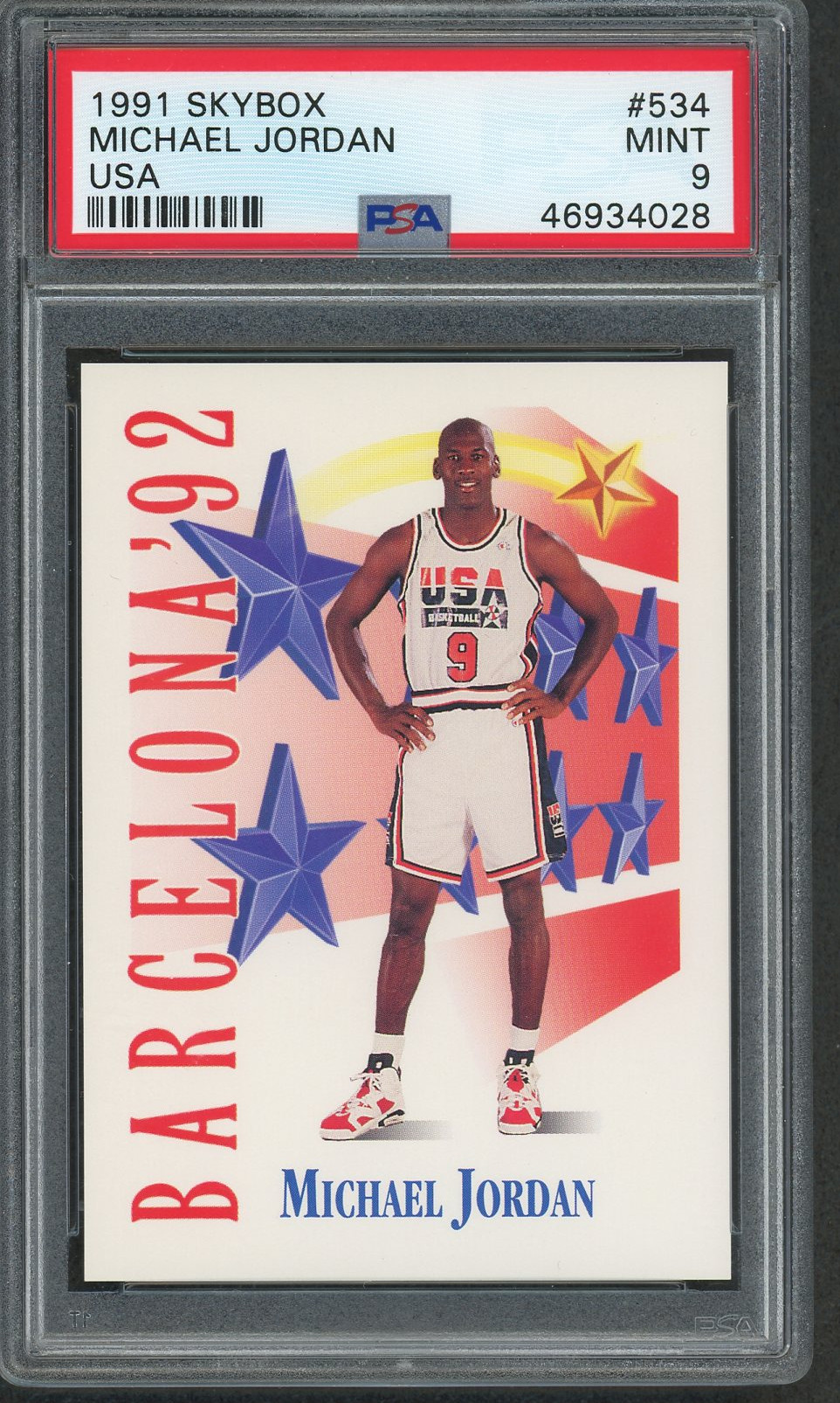 Michael Jordan Team USA 1991 Skybox Basketball Card #534 Graded PSA 9