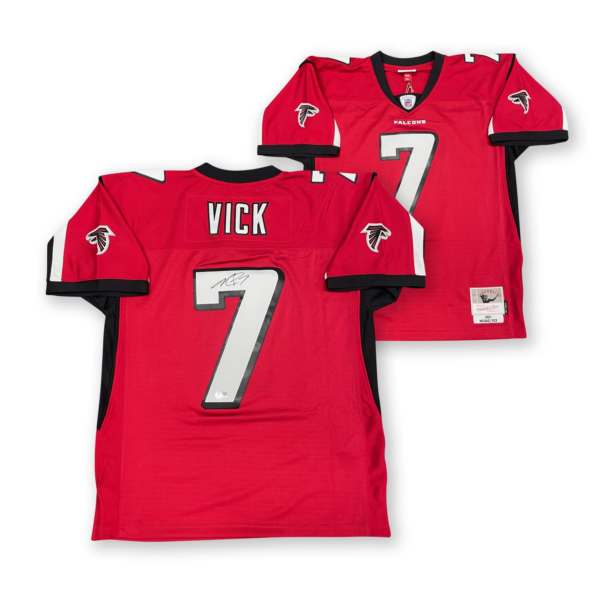 Michael Vick Autographed Atlanta Falcons Signed Mitchell & Ness Football Jersey Beckett COA Michael Vick Autographed Atlanta Falcons Signed Mitchell & Ness Football Jersey Beckett COA