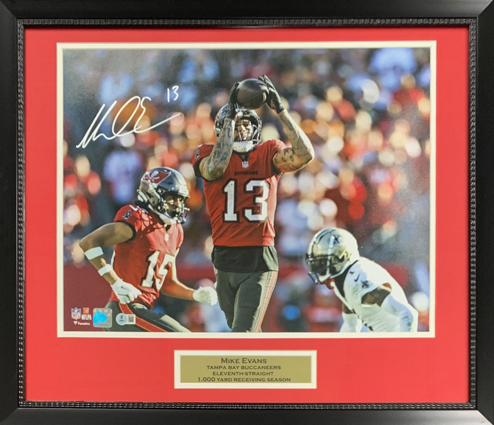 Mike Evans Autographed Tampa Bay Buccaneers Signed Eleventh-Straight 1000 Yard Receiving Season 16x20 Framed Photo Beckett COA