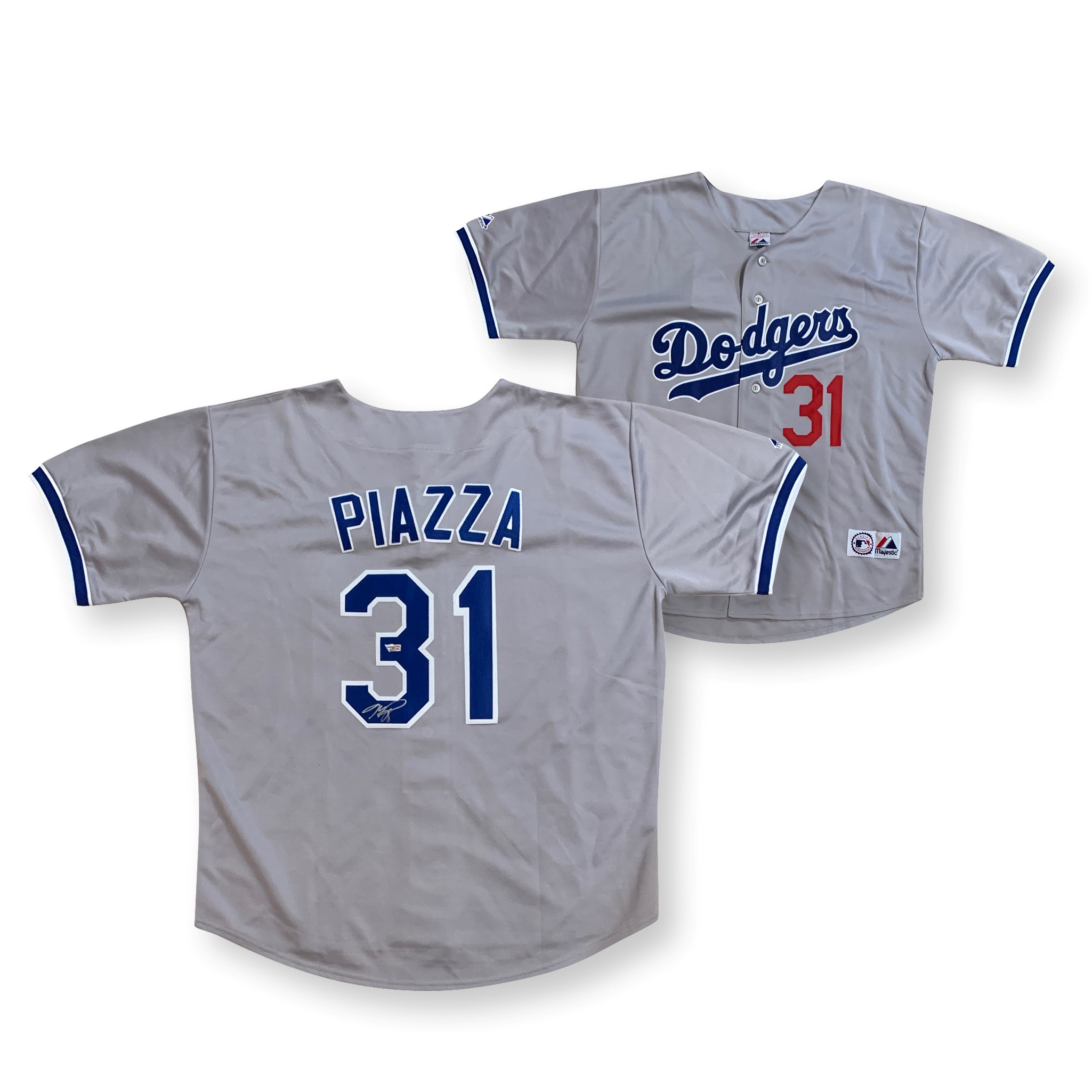 Mike Piazza Autographed Los Angeles Dodgers Signed Majestic Gray Baseball Jersey Fanatics Authentic COA