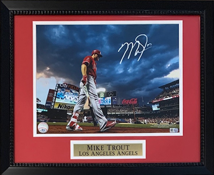 Mike Trout Autographed Los Angeles Angels Signed Baseball 11x14 Framed Photo MLB COA