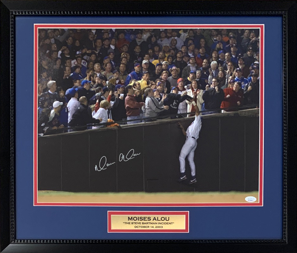 Moises Alou Autographed Chicago Cubs Steve Bartman Signed 16x20 Baseball Framed Photo JSA COA