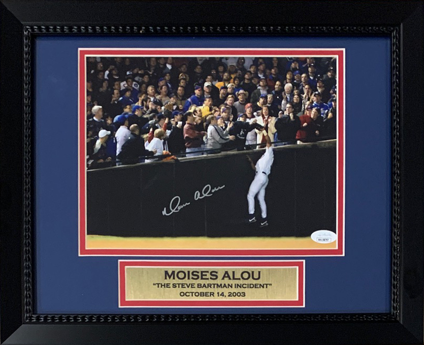 Moises Alou Autographed Chicago Cubs Steve Bartman Signed 8x10 Baseball Framed Photo JSA COA