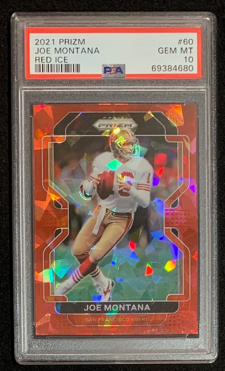 Joe Montana 2021 Panini Prizm Red Ice Football Card #60 Graded PSA 10