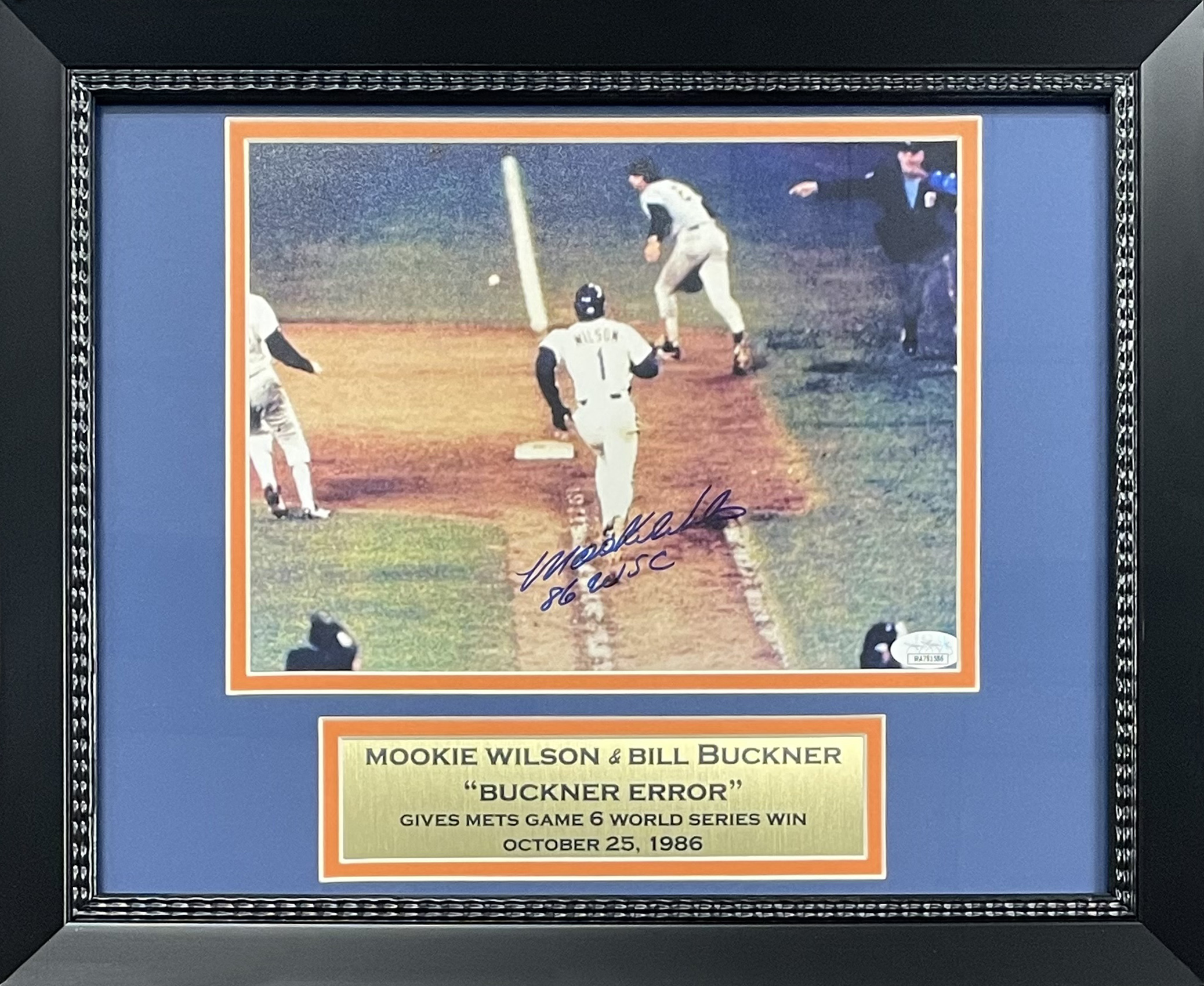 Mookie Wilson Autographed New York 1986 World Series Signed Bill Buckner Error Framed Baseball 8x10 Photo JSA COA WSC