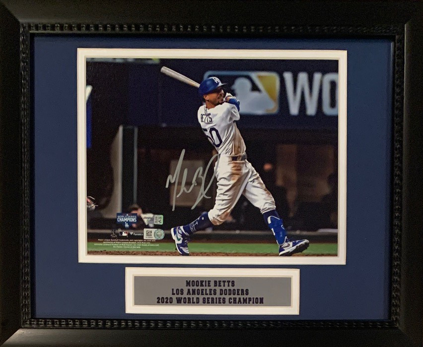 Mookie Betts Autographed Los Angeles Signed 2020 World Series MLB Baseball 8x10 Framed Photo Fanatics Authentic COA