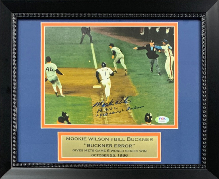 Mookie Wilson Autographed New York Mets 1986 World Series Signed Bill Buckner Error Framed Baseball 8x10 Photo PSA DNA COA