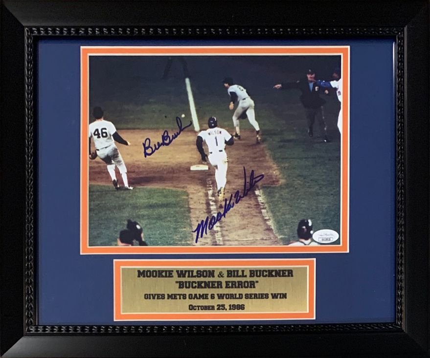 Mookie Wilson & Bill Buckner Autographed New York Mets 1986 World Series Signed Error Play Framed Baseball 8x10 Photo JSA COA