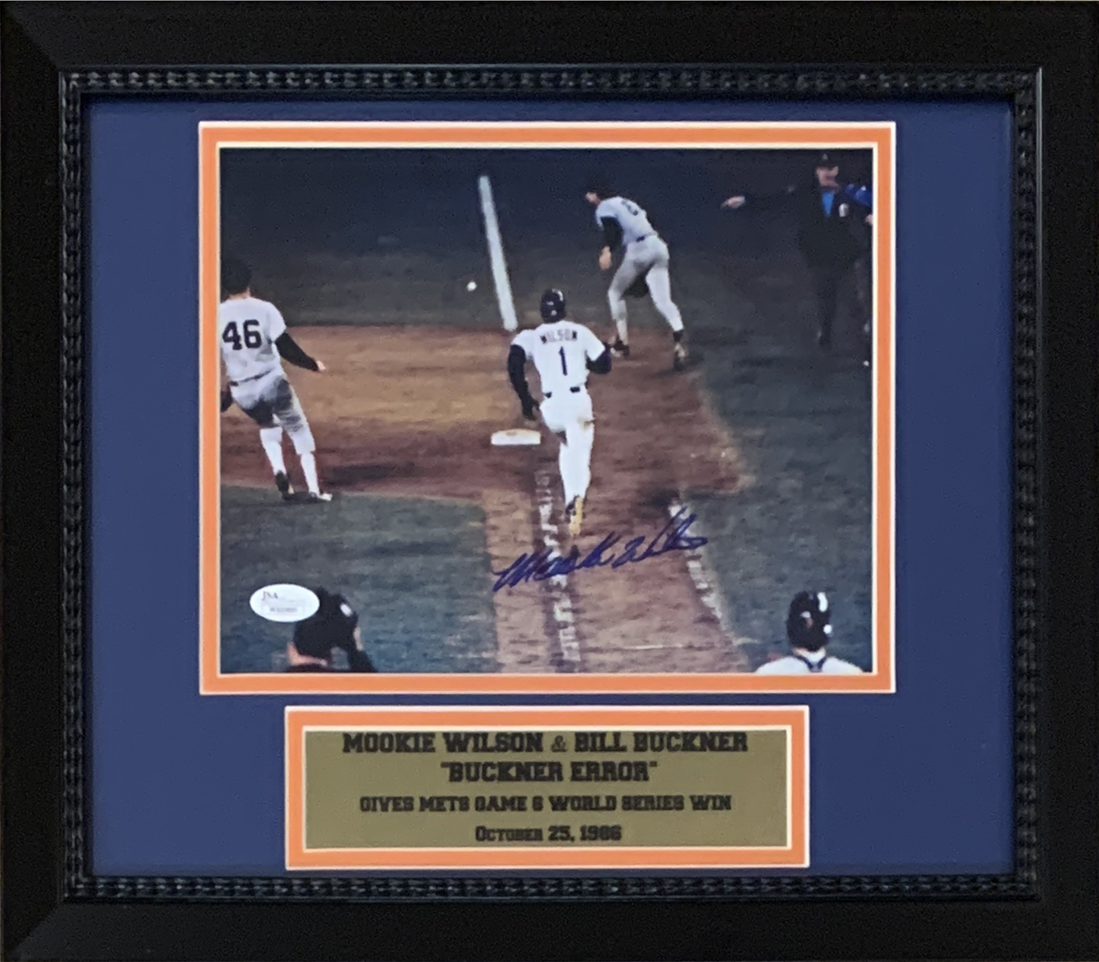 Mookie Wilson Autographed New York Mets 1986 World Series Signed Bill Buckner Error Framed Baseball 8x10 Photo JSA COA 2