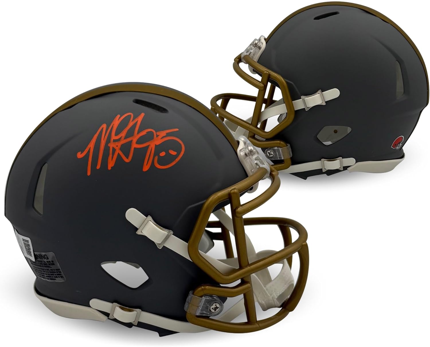 Myles Garrett Autographed Cleveland Browns Signed Football Slate Mini Helmet Beckett Witness Authenticated COA