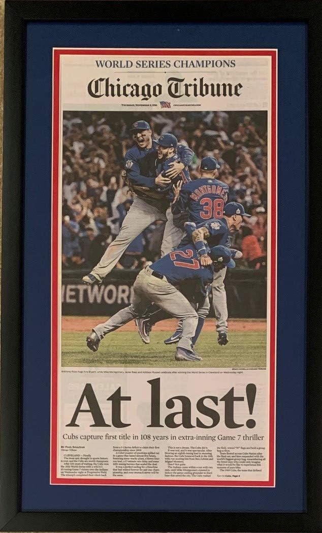 2016 Chicago Cubs World Series Champions Framed Chicago Tribune Newspaper Front Page 14" x 26" â€“ Official Historic Championship Collectible Display