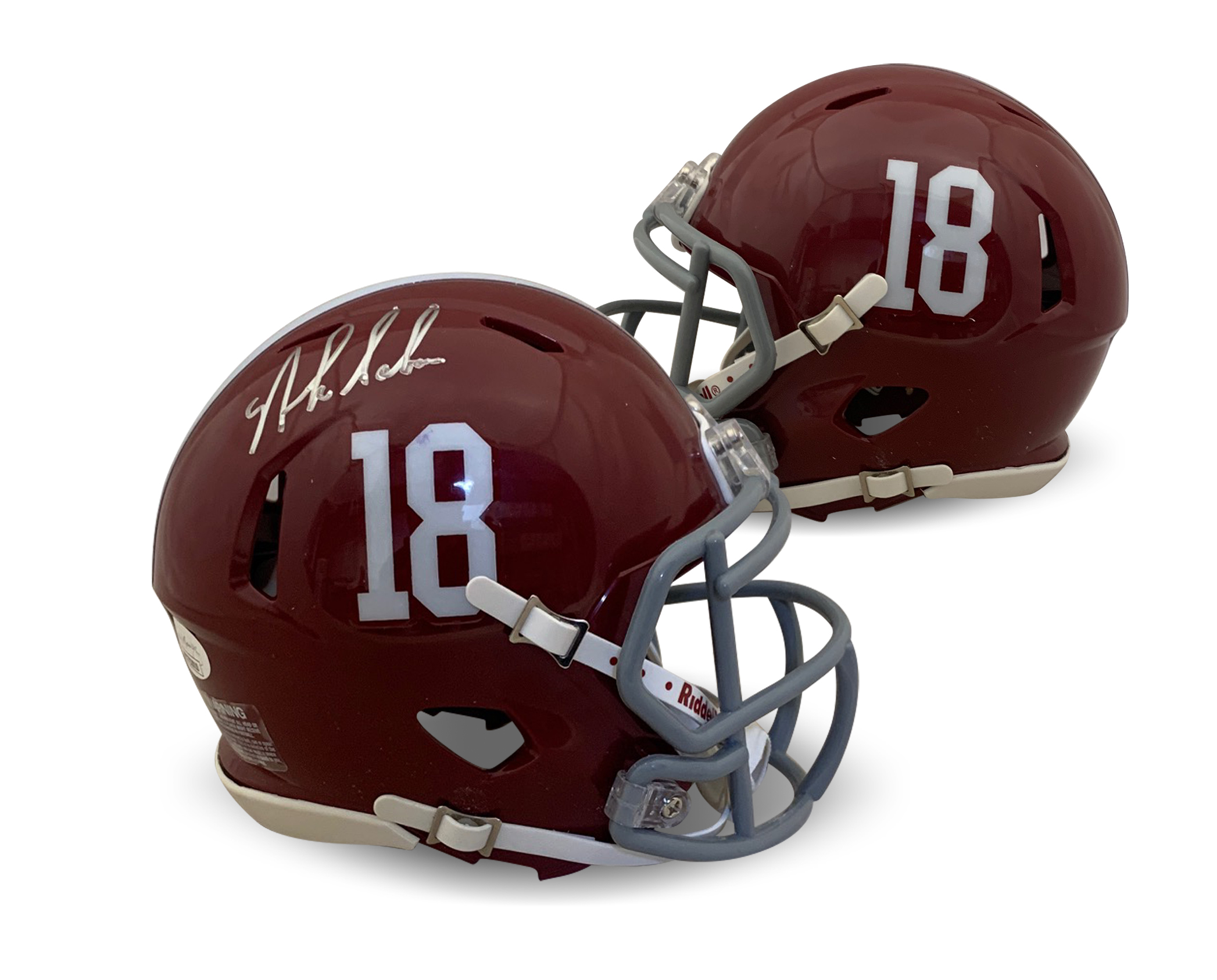 Nick Saban Autographed Alabama Crimson Tide #18 Signed Football Mini Helmet JSA COA