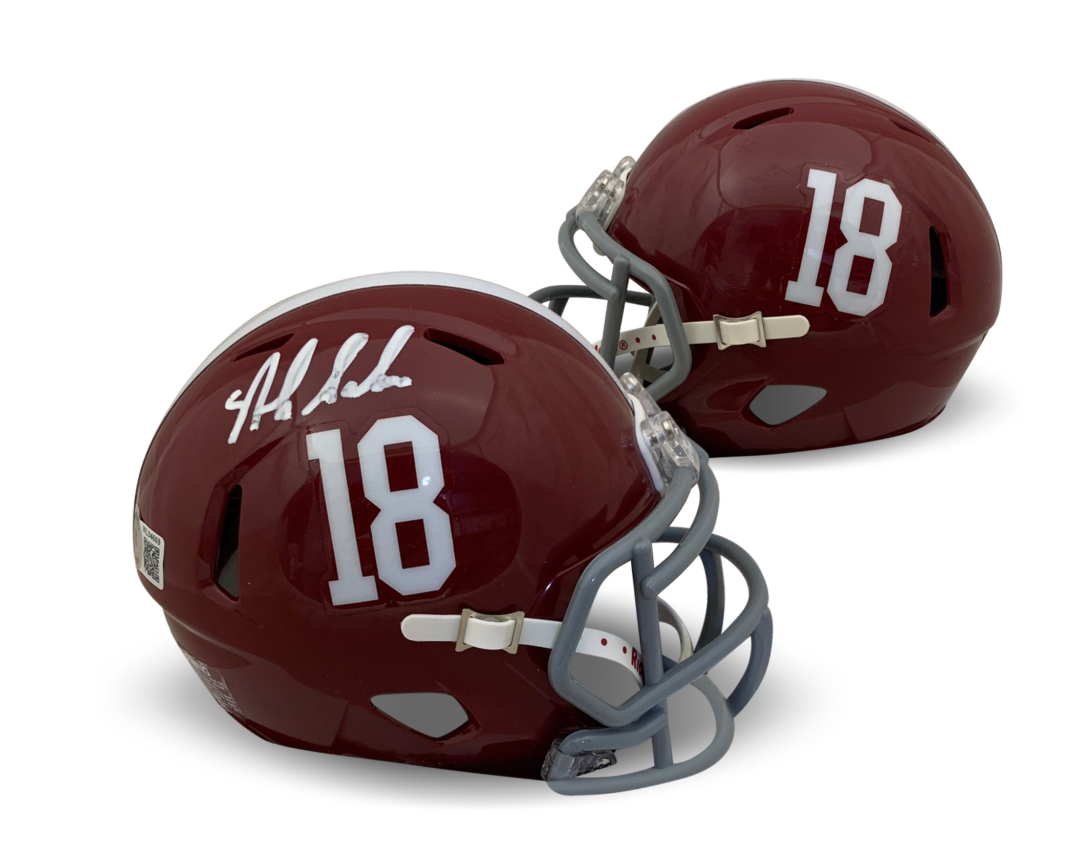 Nick Saban Autographed Alabama Crimson Tide #18 Signed Football Mini Helmet Beckett COA
