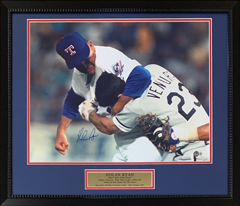 Nolan Ryan Autographed Texas Rangers Signed Baseball 16x20 Framed Photo Fight Punch Robin Ventura Beckett COA