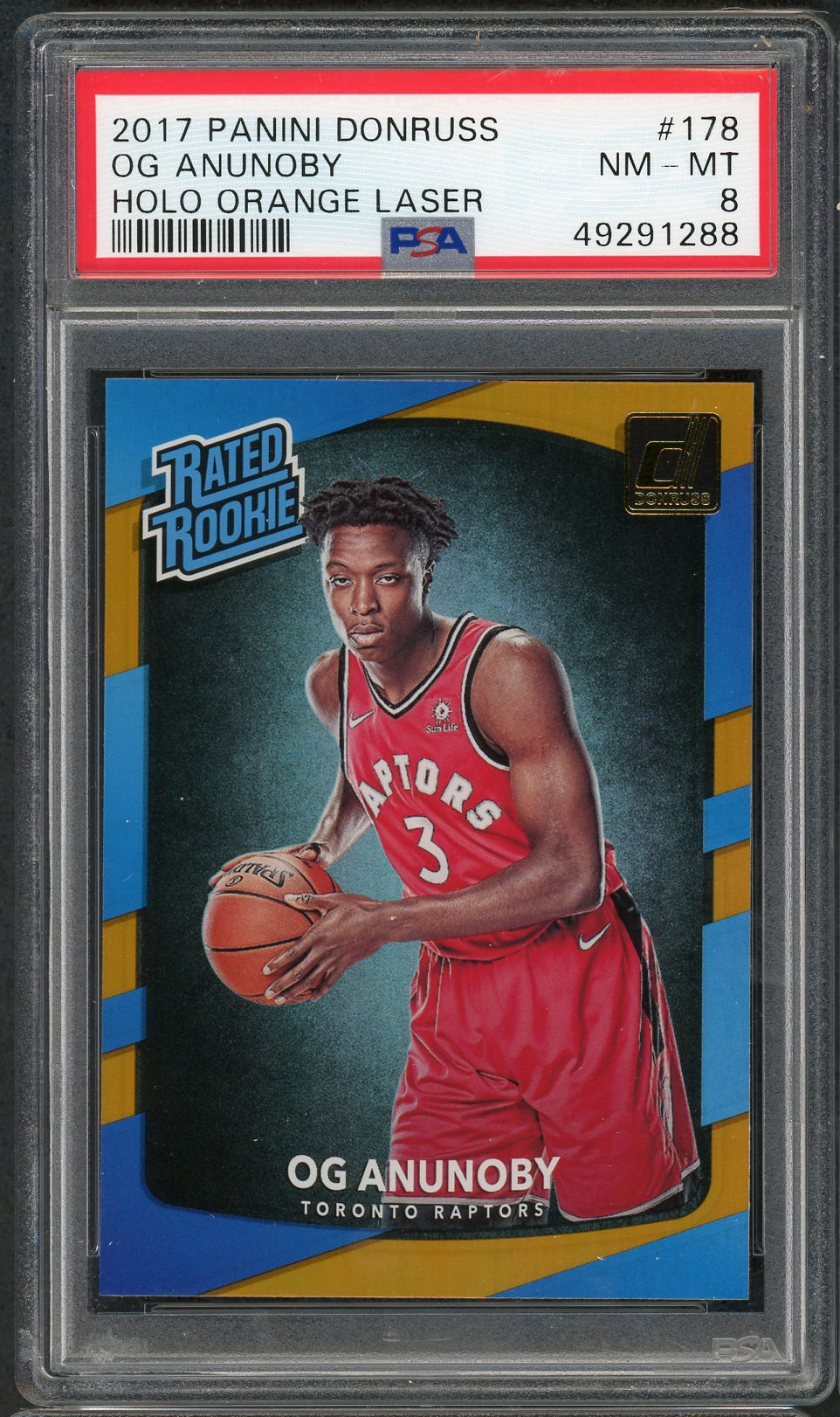 OG Anunoby 2017 Panini Donruss Holo Orange Laser Basketball Rookie Card RC #178 Graded PSA 8