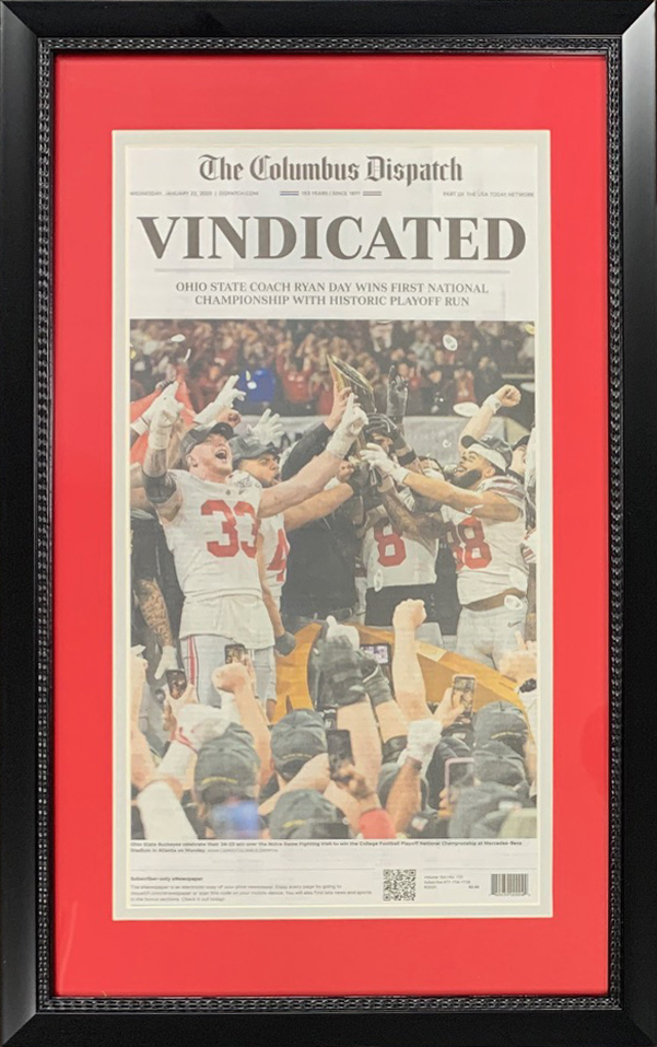 Ohio State Buckeyes 2024 National Championship Columbus Dispatch Framed Football Newspaper VINDICATED