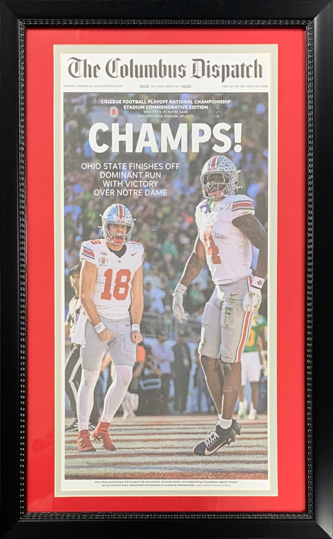 Ohio State Buckeyes 2024 National Championship Columbus Dispatch Framed Football Newspaper CHAMPS
