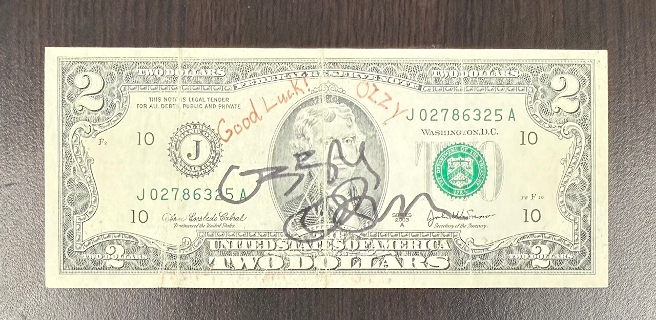 Ozzy Osbourne Hand Signed $2 Dollar Bill Authentic Autograph USA Currency JSA LOA Paper Money Collectible