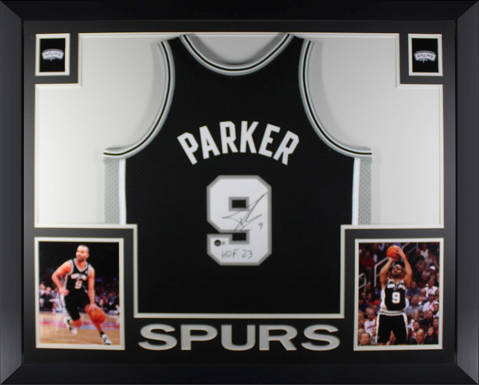 Tony Parker Autographed San Antonio Spurs Signed Mitchell and Ness Swingman Basketball Framed Jersey Hall of Fame HOF 23 Beckett Witness Authenticated