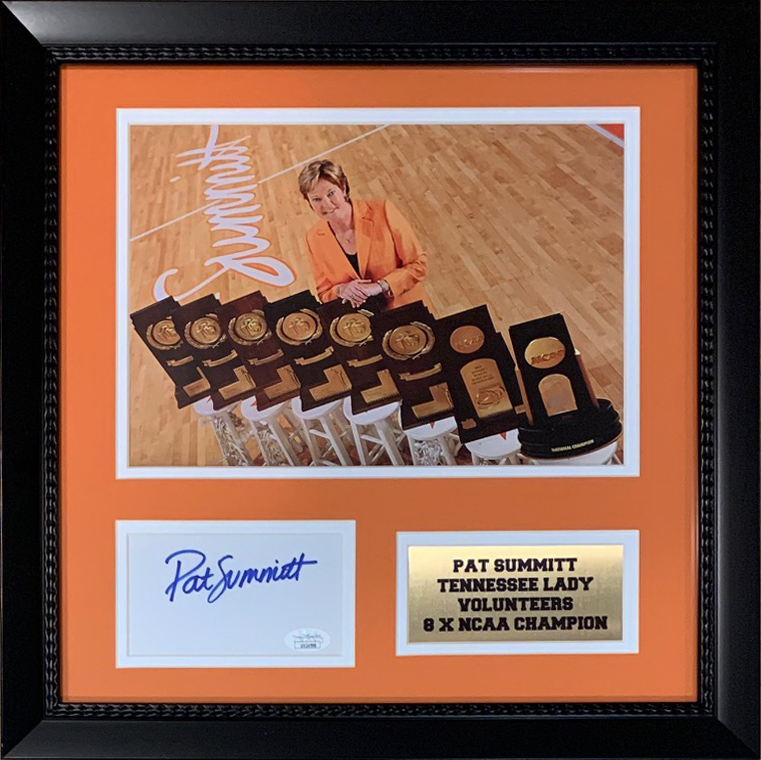 Pat Summitt Autographed Tennessee Signed Basketball Photo Framed 16x16 Display JSA COA