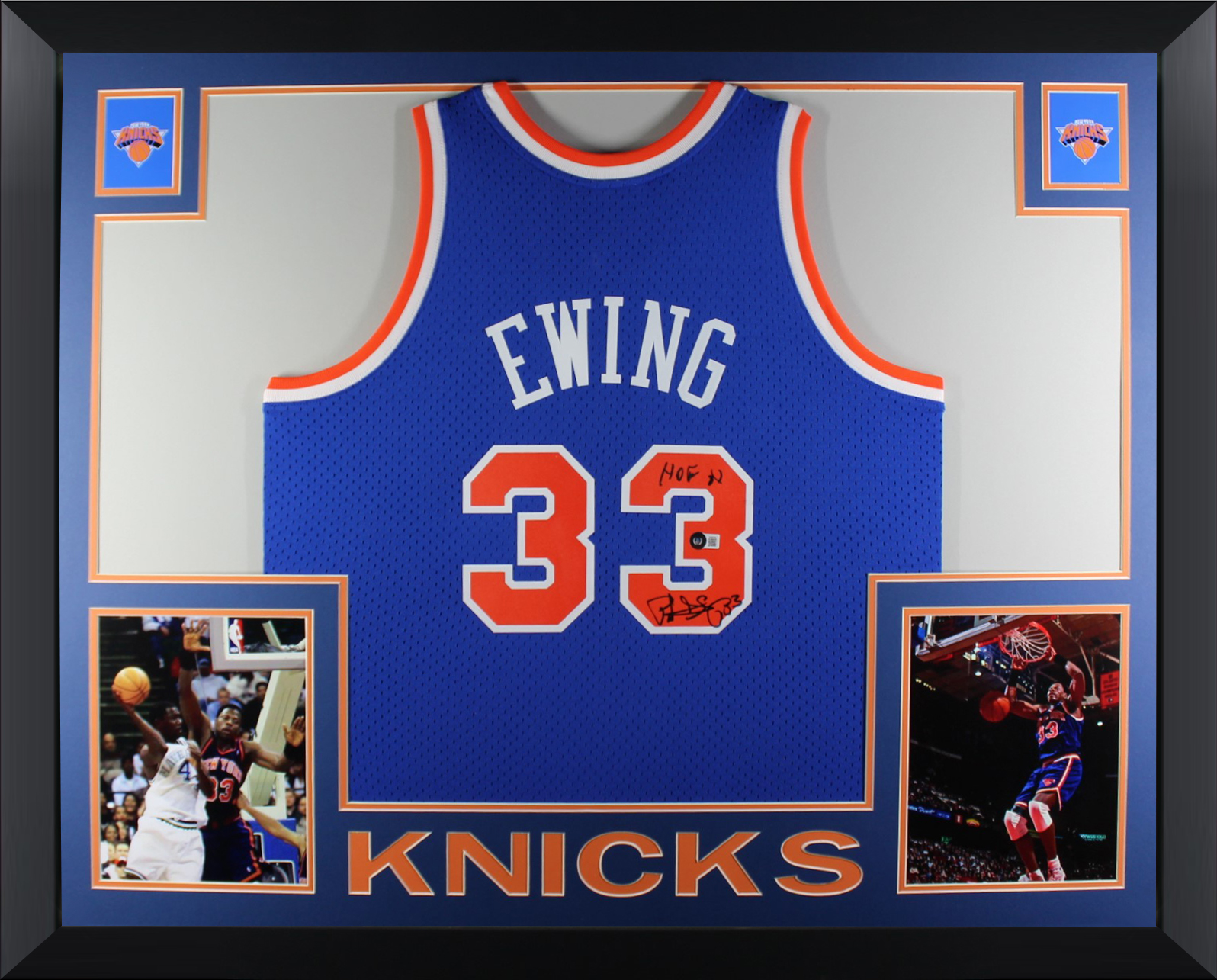 Patrick Ewing Autographed New York Knicks Signed Mitchell & Ness Hall of Fame HOF 2008 Swingman Basketball Framed Jersey Beckett COA