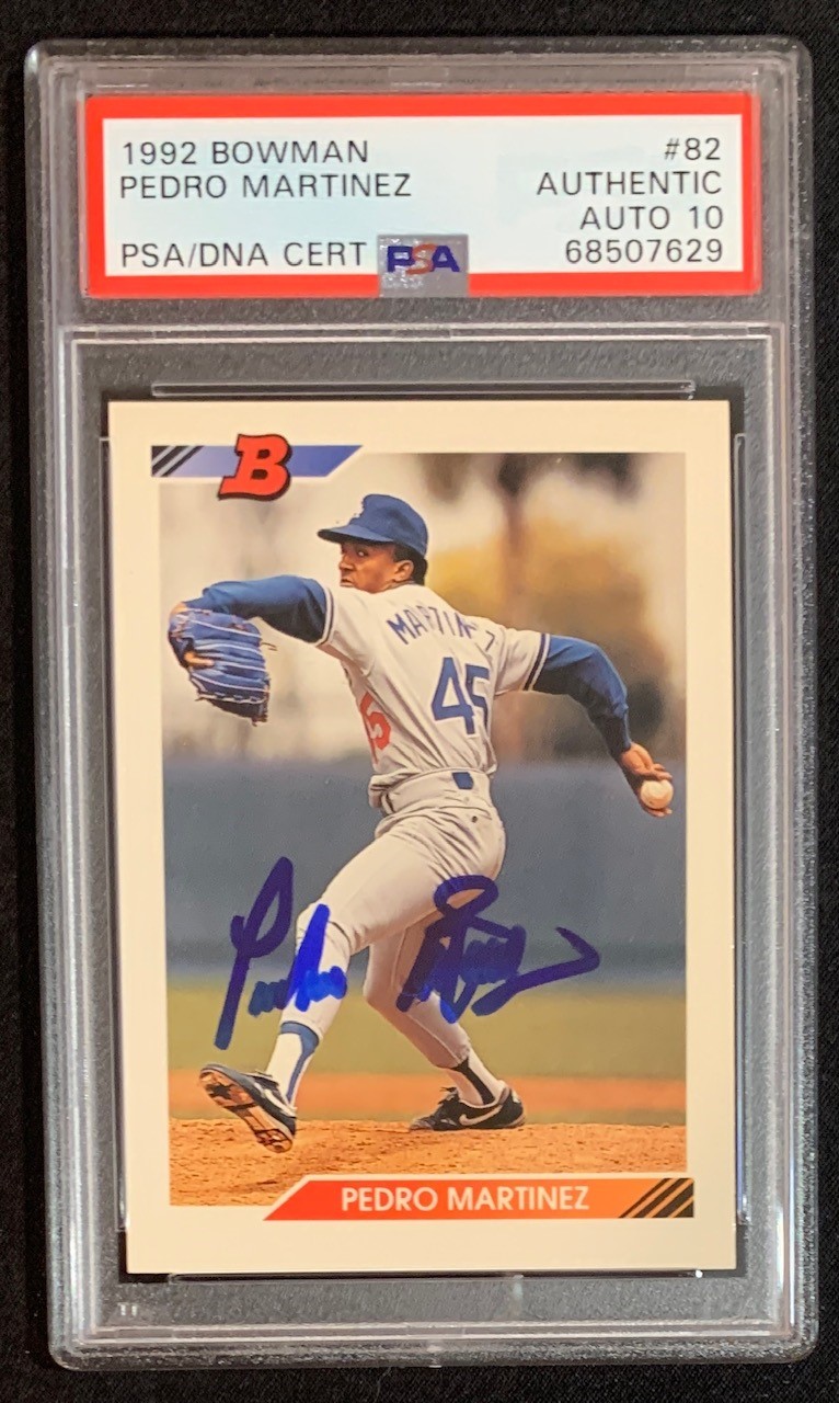 Pedro Martinez Autographed 1992 Bowman Signed Baseball Rookie Card RC #82 Auto Graded PSA 10