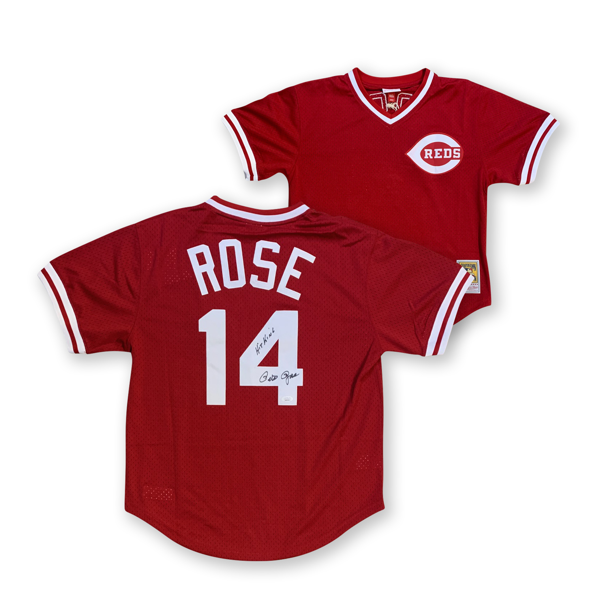 Pete Rose Autographed Cincinnati Reds Mitchell & Ness Signed Baseball Jersey HIT KING JSA COA