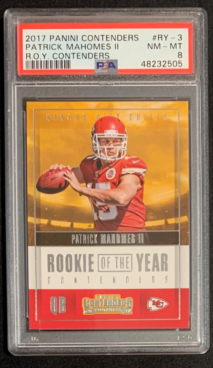 Patrick Mahomes 2017 Panini Contenders Football Rookie Card #RY-3 Graded PSA 8