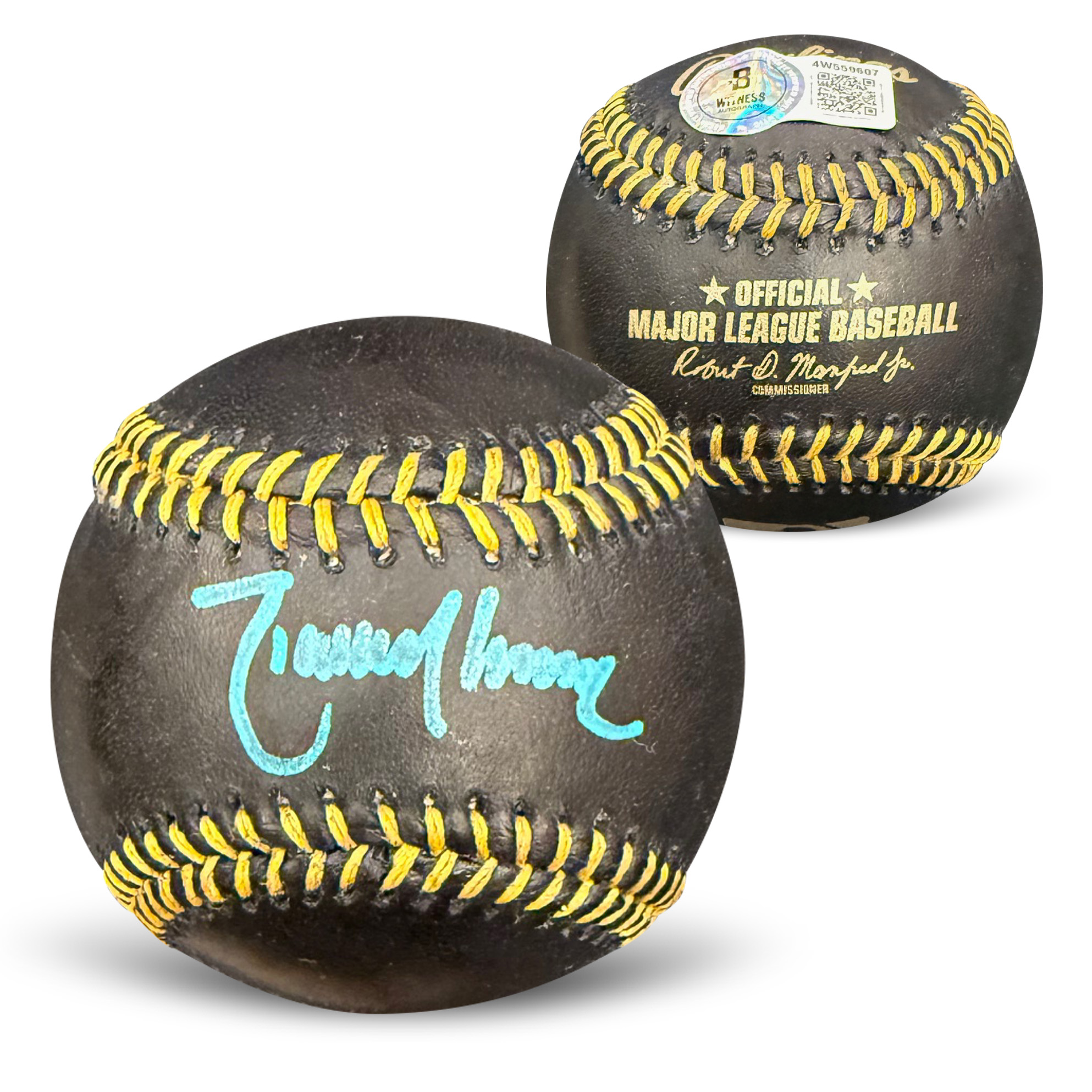 Randy Johnson Autographed MLB Signed Black Baseball Beckett Witness Authenticated COA With UV Display Case Teal Auto