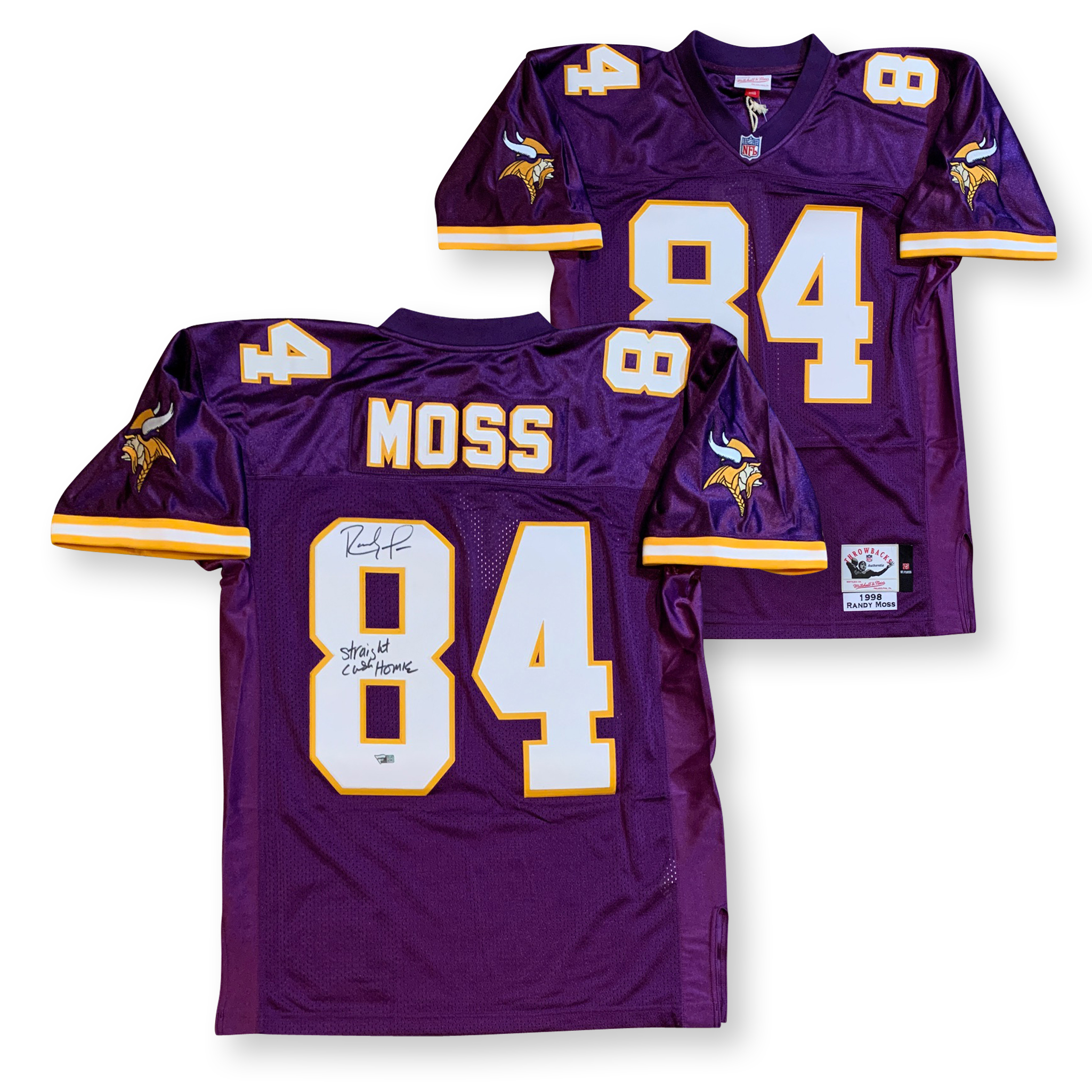 Randy Moss Autographed Minnesota Signed Mitchell & Ness Football Jersey STRAIGHT CASH HOMIE Fanatics Authentic COA