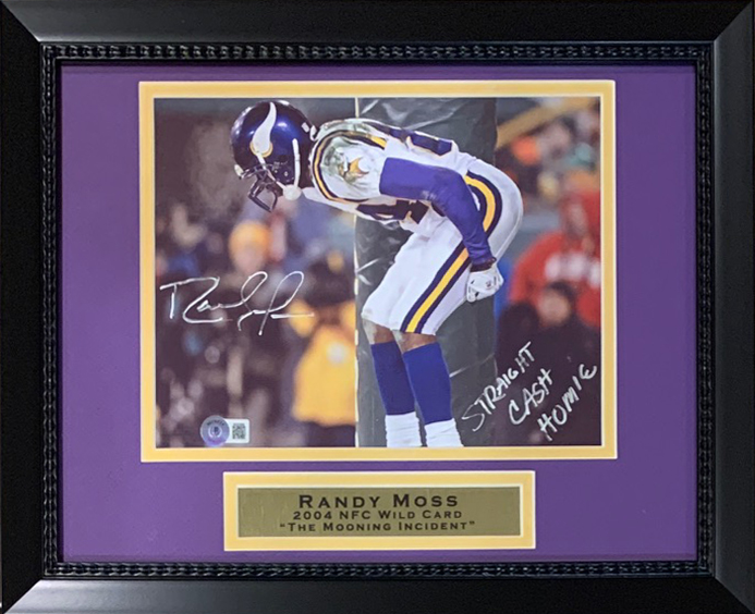 Randy Moss Autographed Minnesota Vikings Signed Mooning 8x10 Framed Football Photo Beckett COA